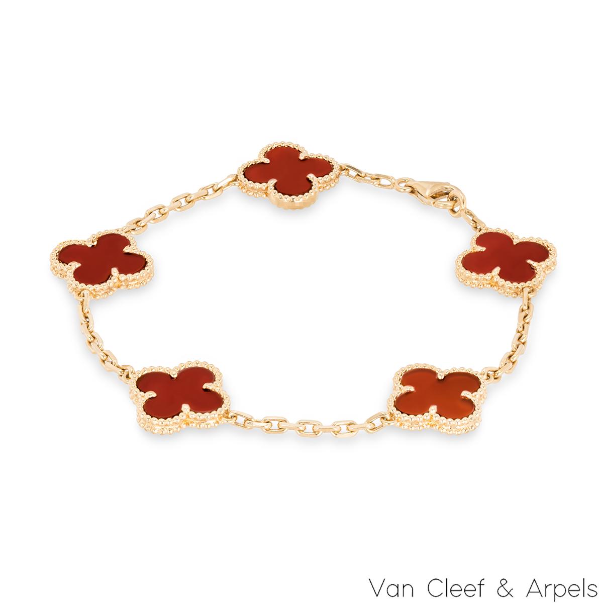 Van Cleef & Arpels Yellow Gold Carnelian Vintage Alhambra Bracelet VCARD35500
